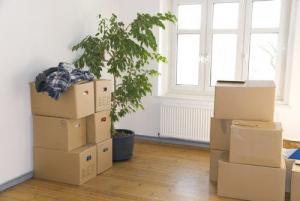 Many stacked moving boxes in a room