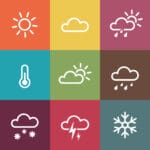 9 weather icons on colorful backgrounds in grid